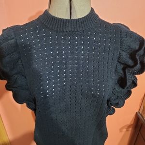 Who What Wear Womens Black Sleeveless Pullover Sweater Ruffled Shoulders Size L